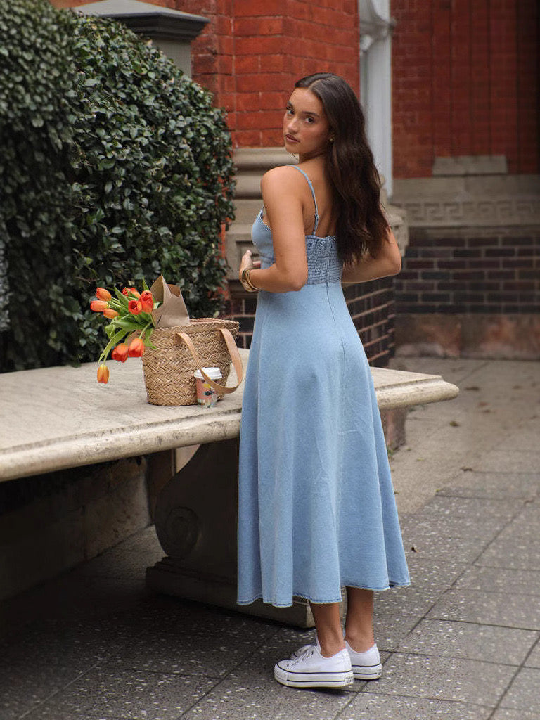 Effortless Light Wash Denim Midi Dress