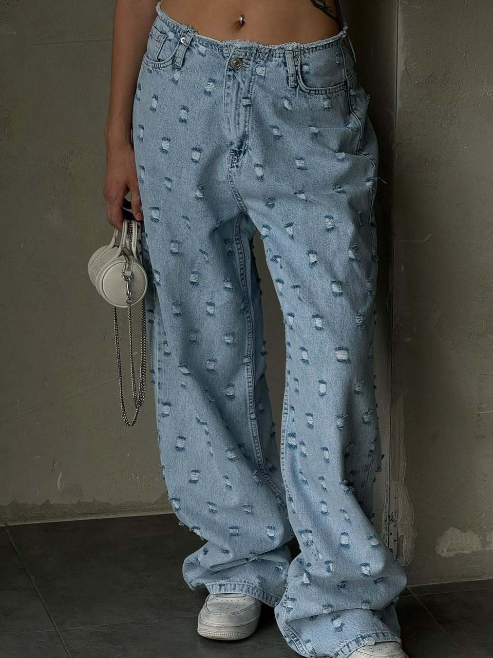 Edgy Distressed Wide-Leg Jeans