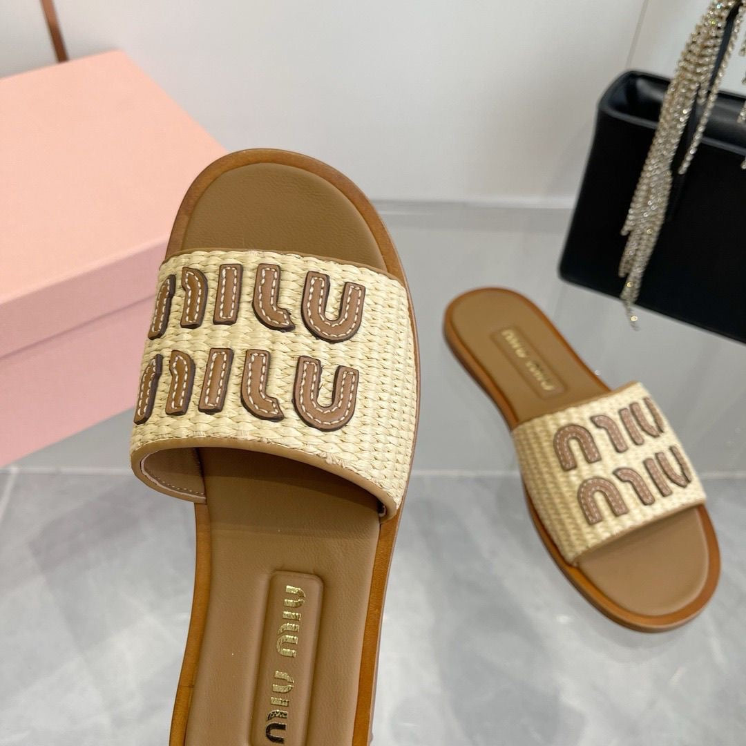 Miu Miu Raffia Slides