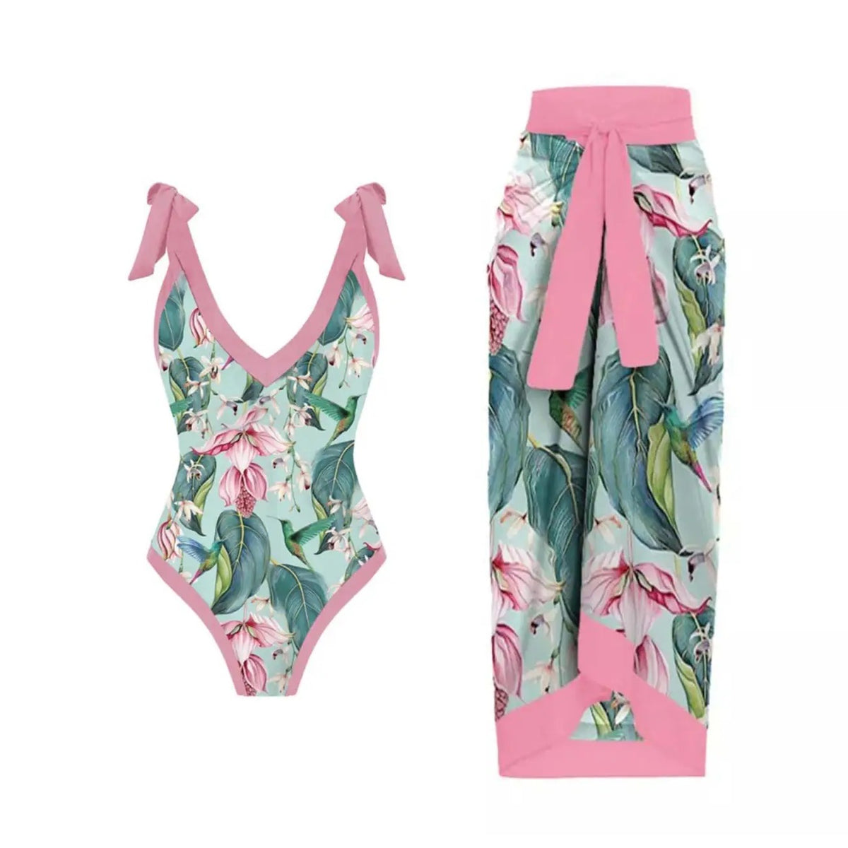 Printed Swimsuit with Sarong Set