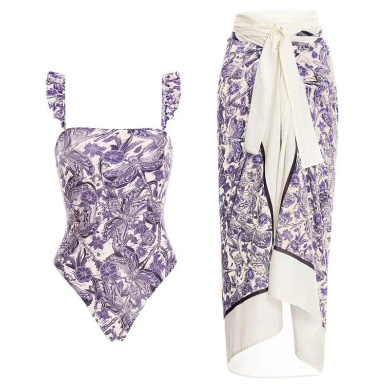 Printed Swimsuit with Sarong