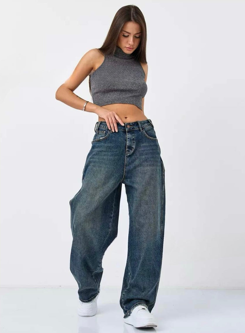 Edgy Distressed Wide-Leg Jeans