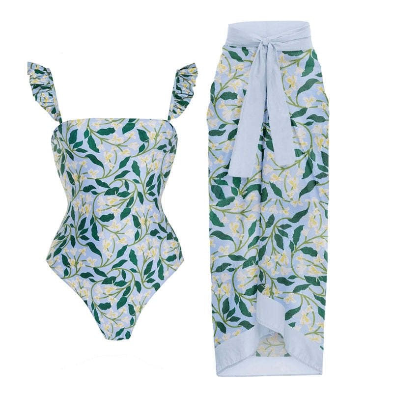 Printed Swimsuit with Sarong