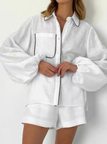 Crisp White Shirt and Belted Shorts Set