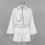 Crisp White Shirt and Belted Shorts Set