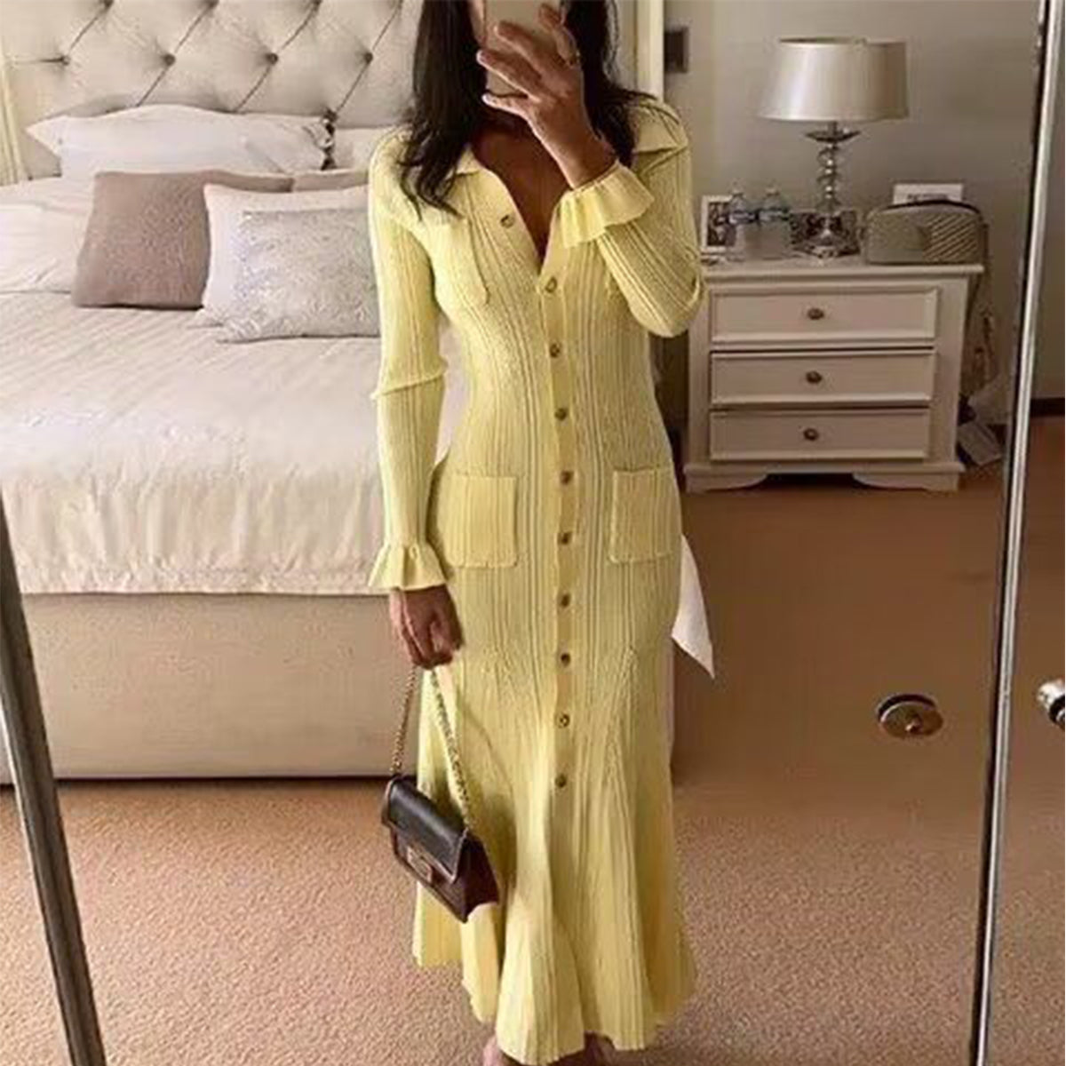 Long ruffled knitted dress