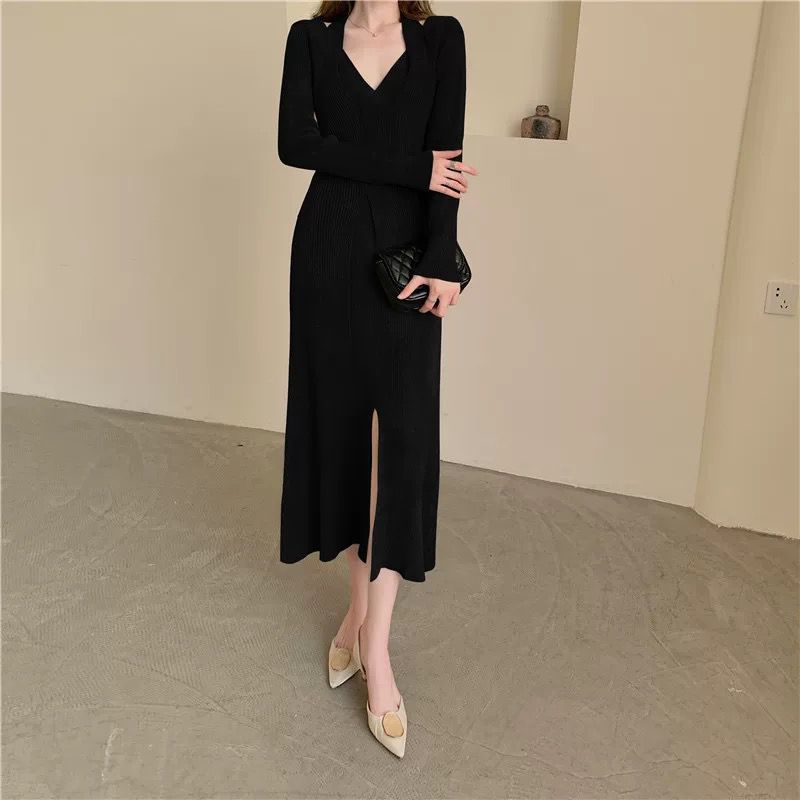 Halterneck sweater knitted dress