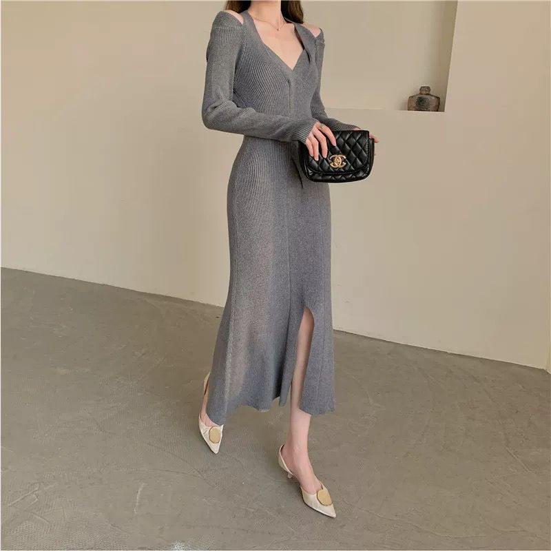 Halterneck sweater knitted dress
