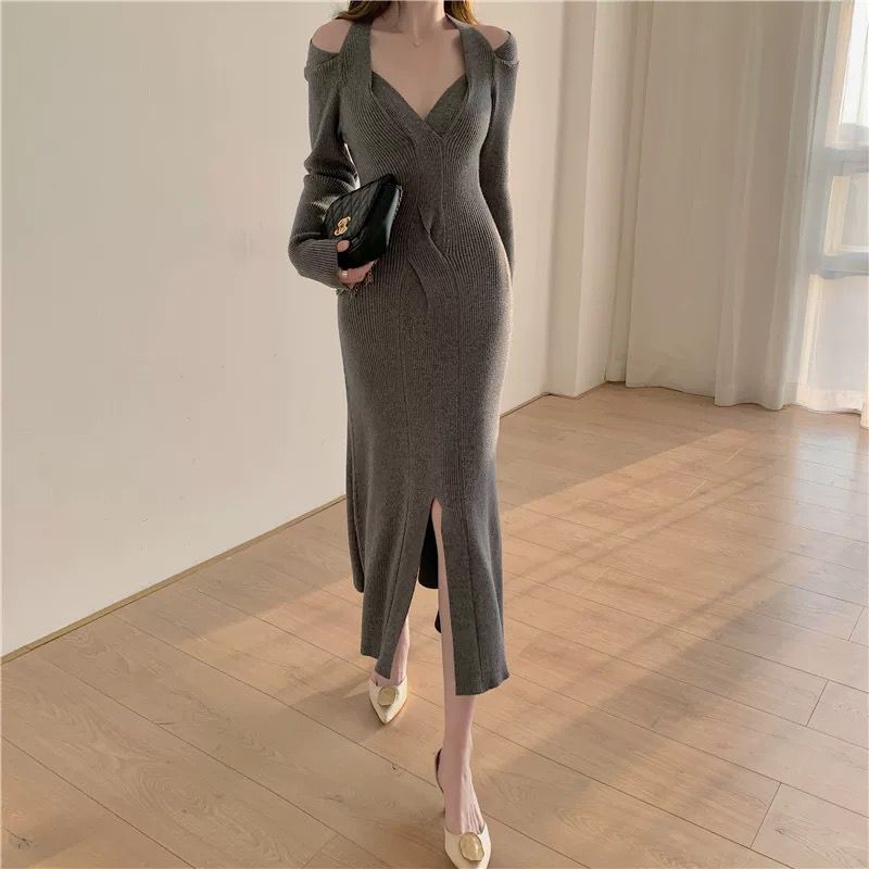 Halterneck sweater knitted dress