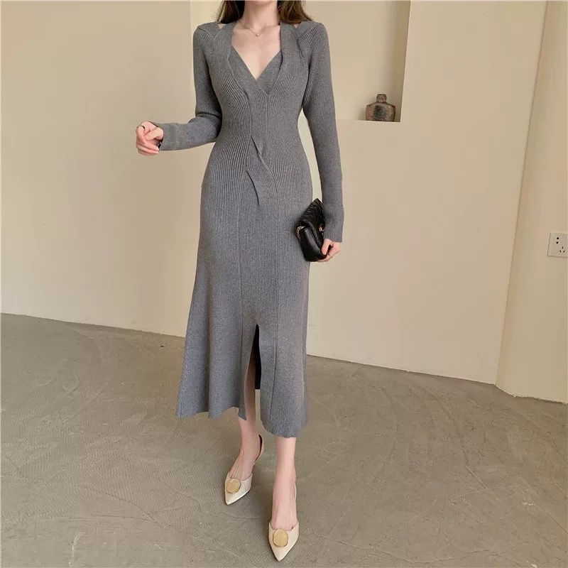 Halterneck sweater knitted dress