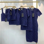 FINDI knitted series presbyopic short-sleeved top vest round neck dress