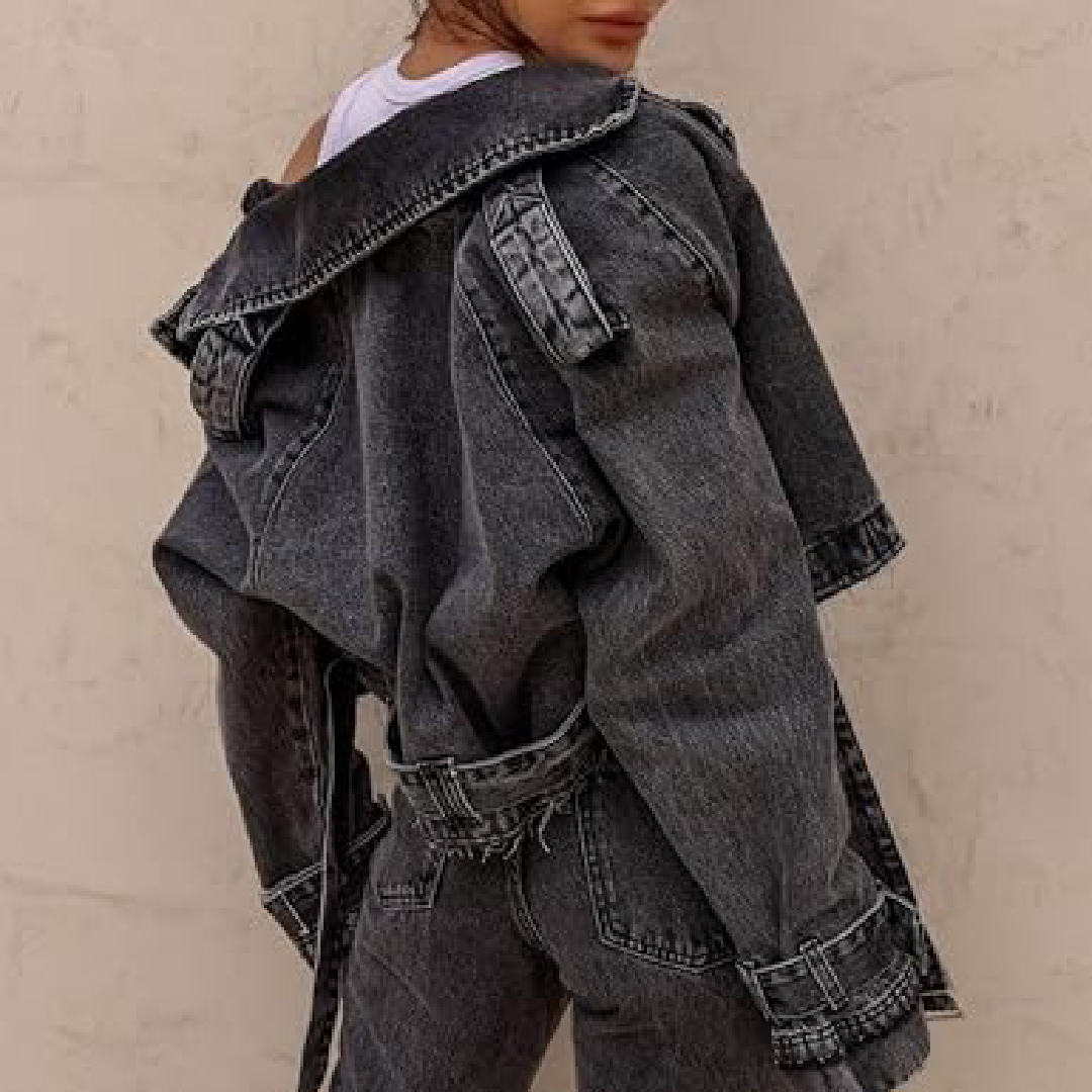 Cropped Belted Denim Jacket