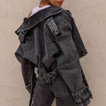 Cropped Belted Denim Jacket