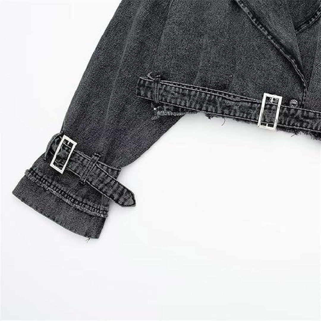 Cropped Belted Denim Jacket