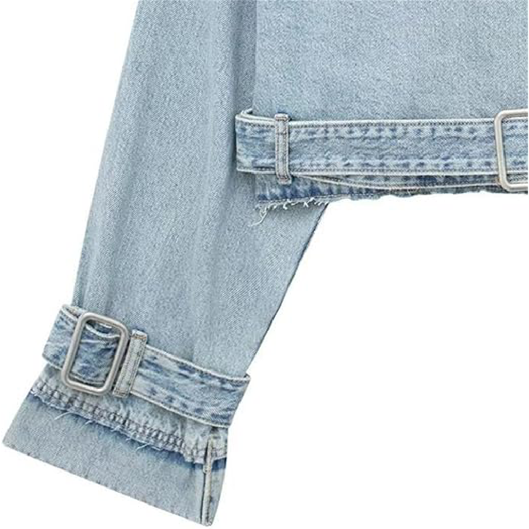 Cropped Belted Denim Jacket