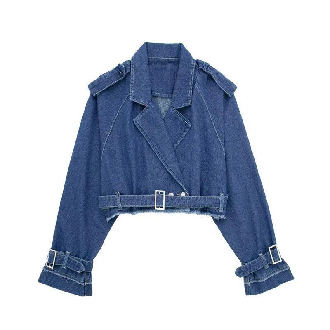 Cropped Belted Denim Jacket
