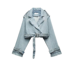 Cropped Belted Denim Jacket