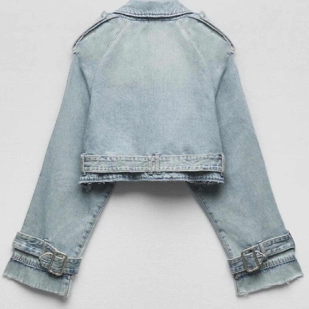 Cropped Belted Denim Jacket