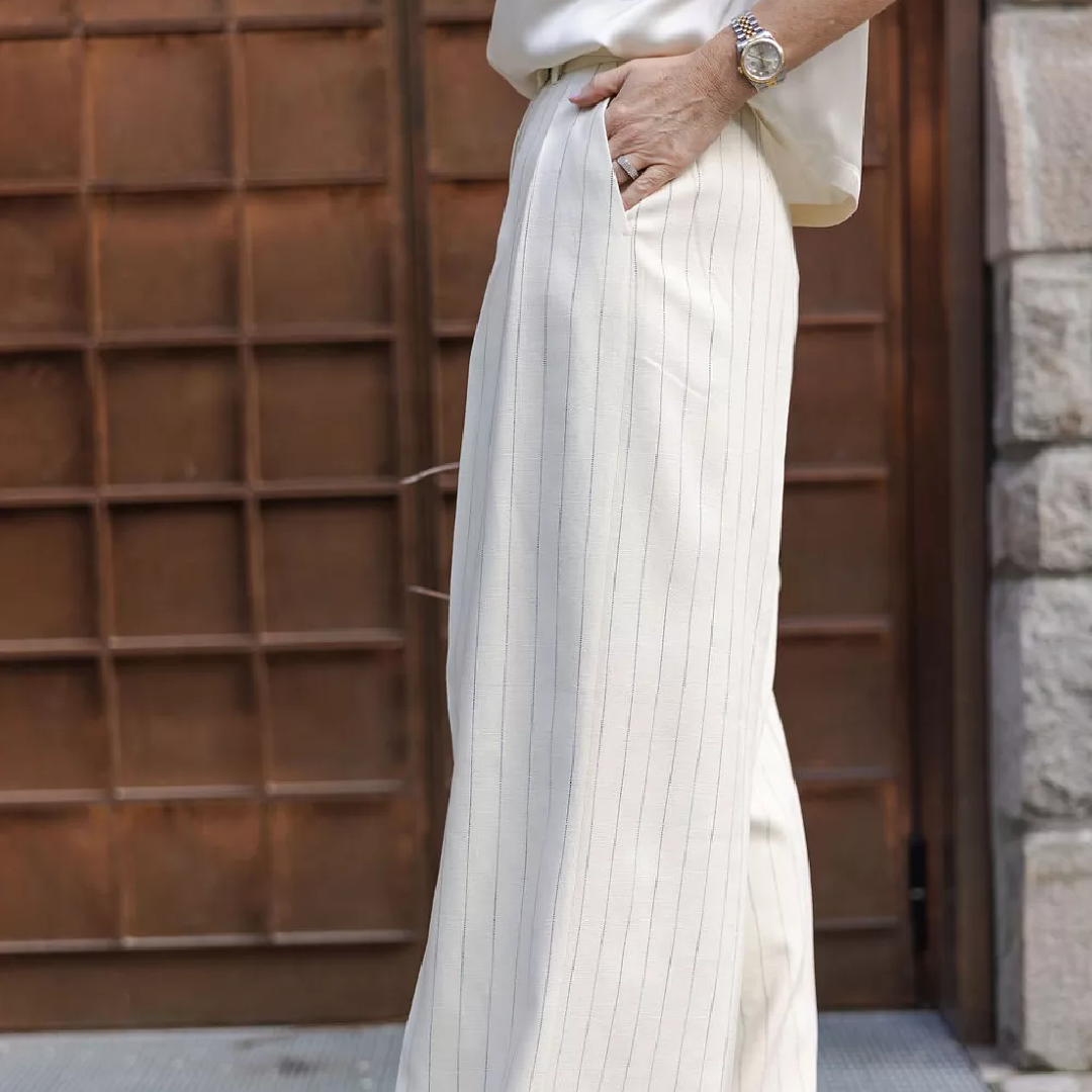 High-Waisted Pinstripe Wide-Leg Trousers