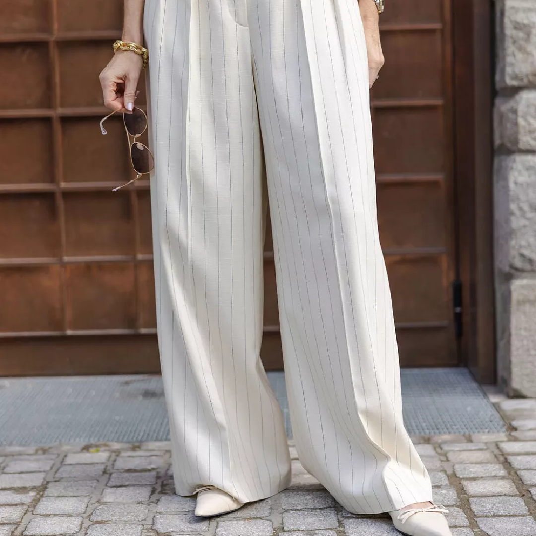 High-Waisted Pinstripe Wide-Leg Trousers