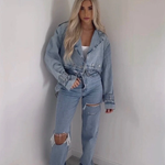 Cropped Belted Denim Jacket