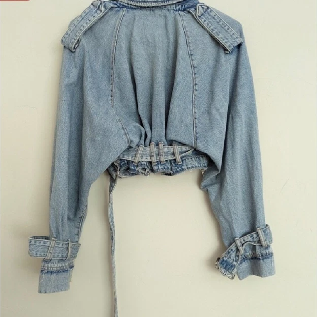 Cropped Belted Denim Jacket