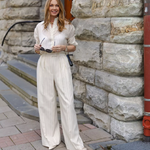 High-Waisted Pinstripe Wide-Leg Trousers