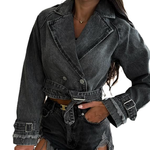 Cropped Belted Denim Jacket