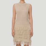 Textured Sleeveless Mini Dress with Fringe Hem