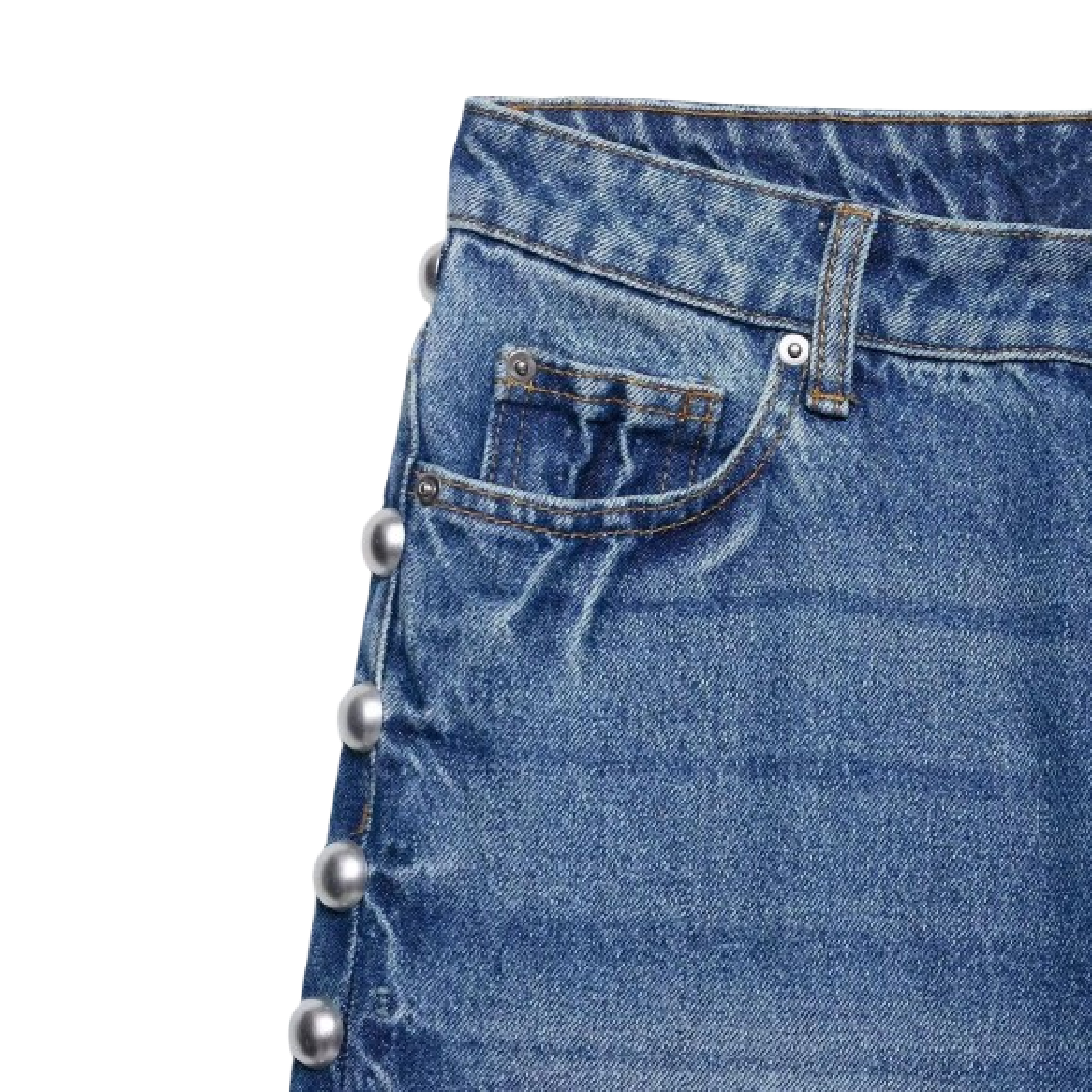 Pearl-Embellished Vintage Straight-Leg Jeans