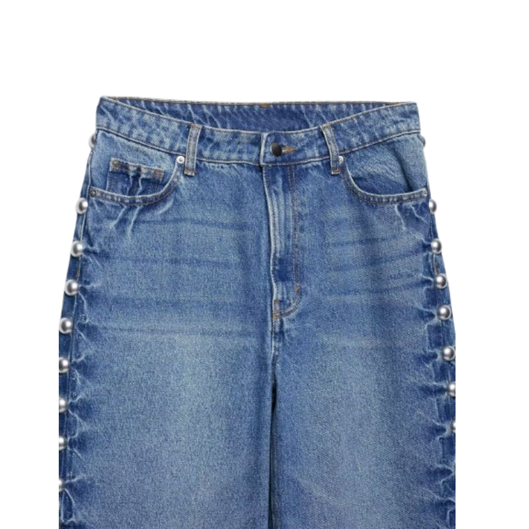 Pearl-Embellished Vintage Straight-Leg Jeans