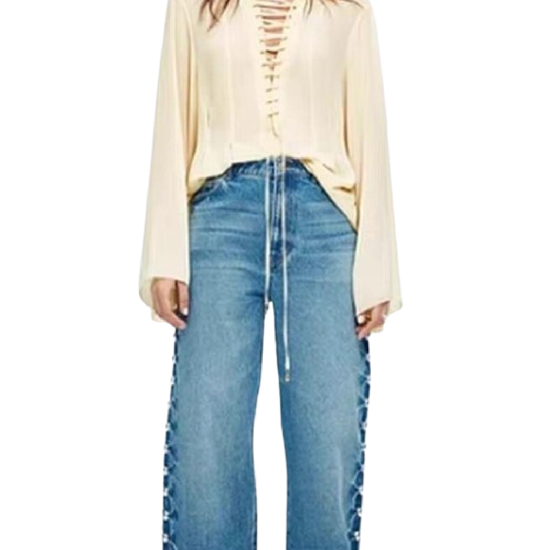 Pearl-Embellished Vintage Straight-Leg Jeans