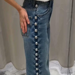 Pearl-Embellished Vintage Straight-Leg Jeans