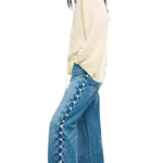 Pearl-Embellished Vintage Straight-Leg Jeans