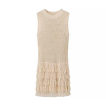 Textured Sleeveless Mini Dress with Fringe Hem