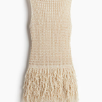 Textured Sleeveless Mini Dress with Fringe Hem