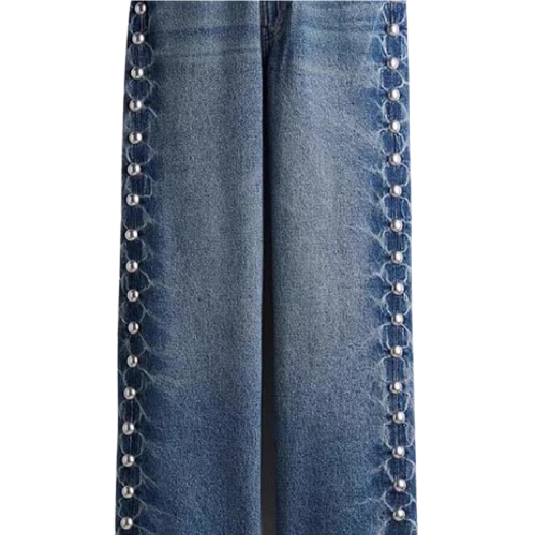 Pearl-Embellished Vintage Straight-Leg Jeans