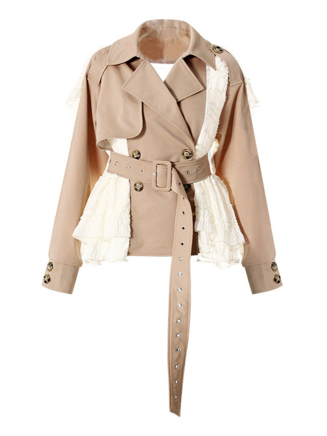 Layered Ruffle Detail Trench Jacket