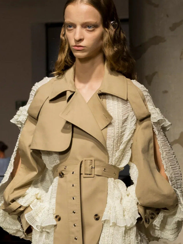 Layered Ruffle Detail Trench Jacket