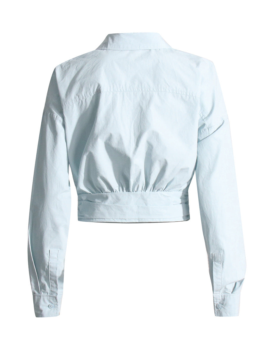 Criss-Cross Tie-Waist Long Sleeve Shirt