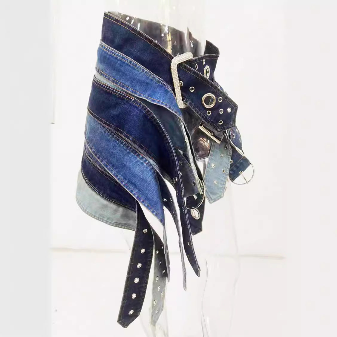 Deconstructed Denim Belt Skirt