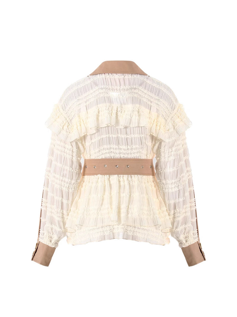 Layered Ruffle Detail Trench Jacket