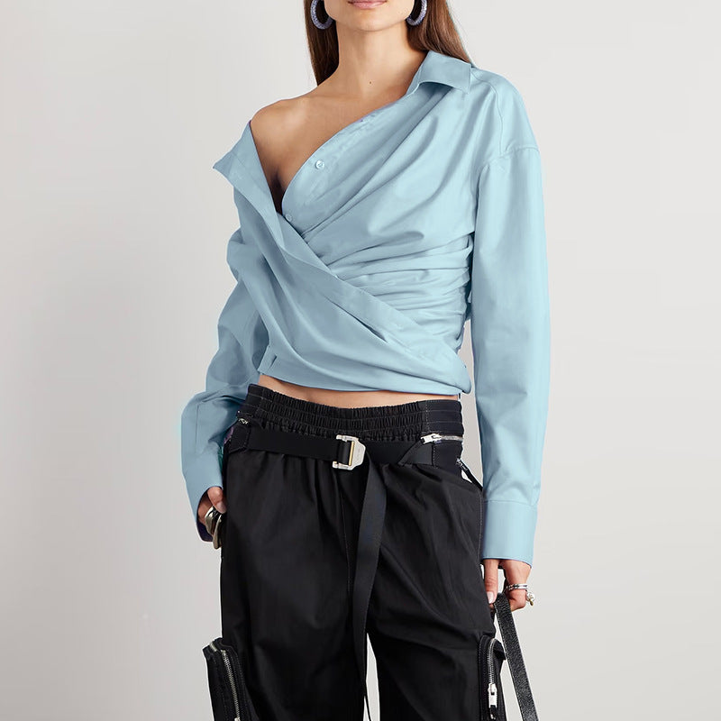 Criss-Cross Tie-Waist Long Sleeve Shirt