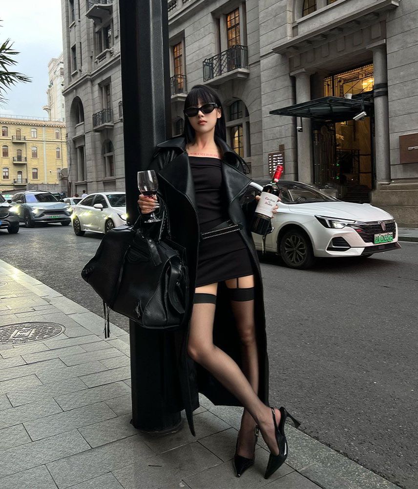 leather coat high-end waist slimming windbreake