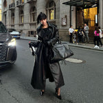 leather coat high-end waist slimming windbreake