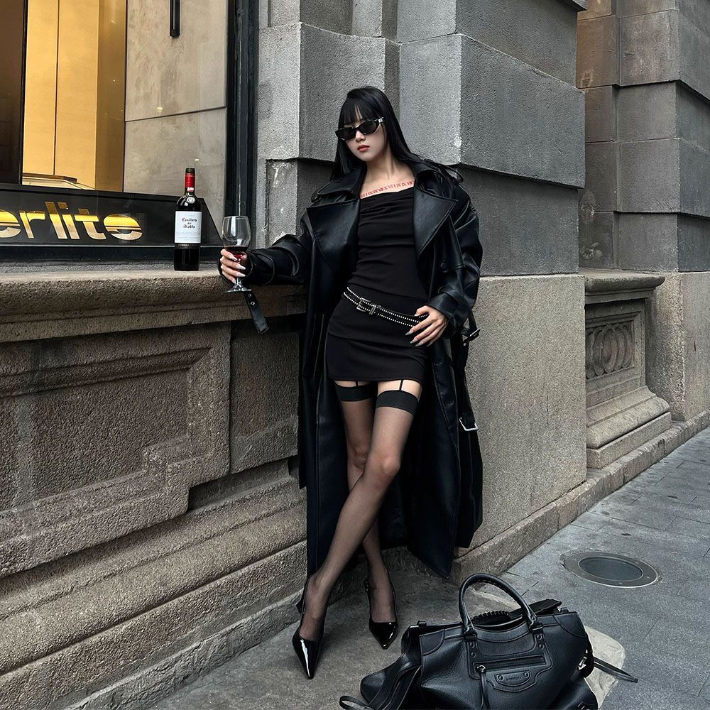 leather coat high-end waist slimming windbreake