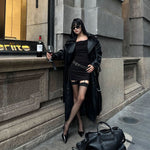 leather coat high-end waist slimming windbreake