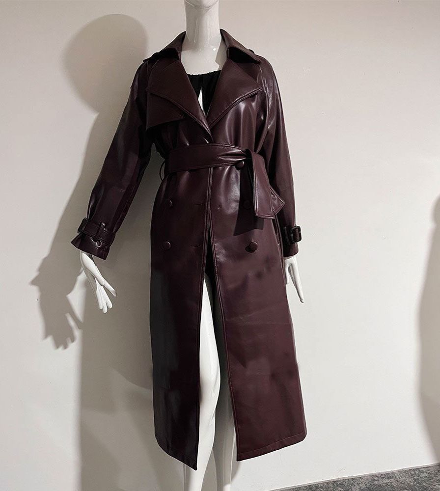 Burgundy leather coat