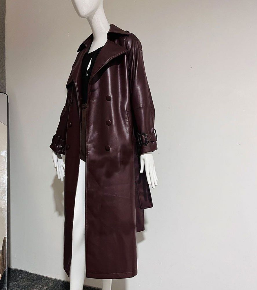 Burgundy leather coat