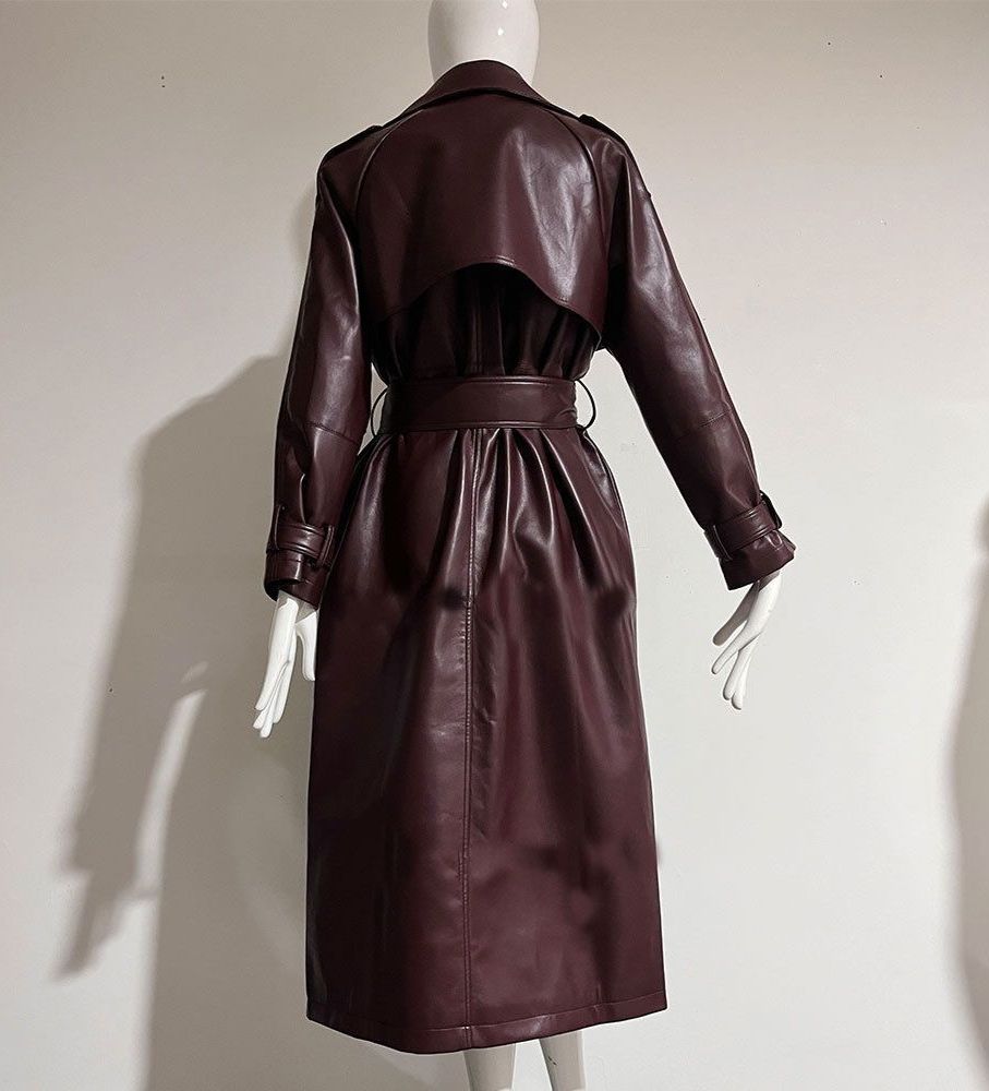 Burgundy leather coat